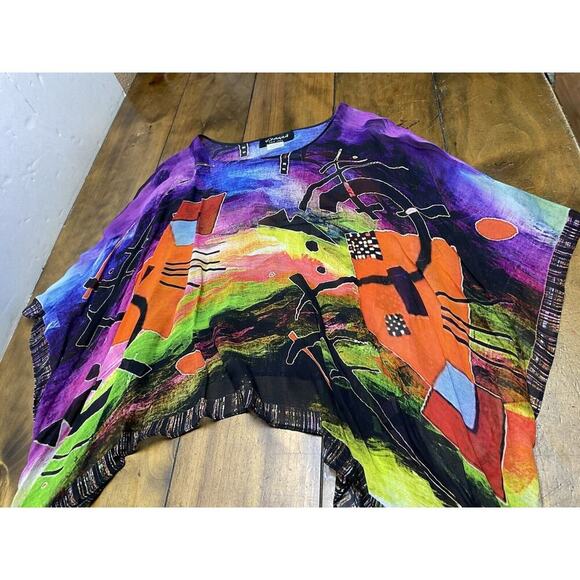 Dilemma By DunShroff Silk Art to Wear Hand Painted Poncho Top OS Silk - Picture 6 of 16